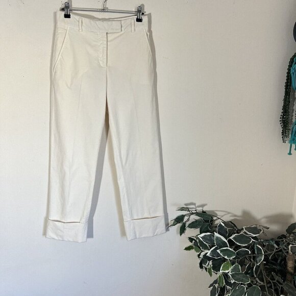 QL2 Quelledue Italian Maura Crop Trouser Pants Cuffed Hem Corduroy Ivory 38 US 2 - Picture 1 of 5